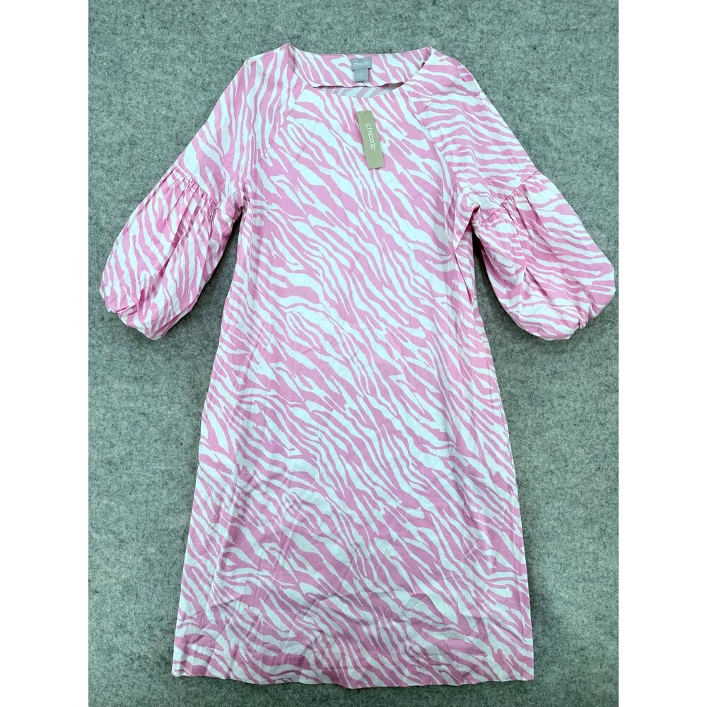 NWT Chico's Pink Blush Balloon Sleeve Zebra Midi Dress Size 0